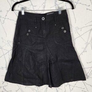 Espirit Black 100% Linen Utility Flowy A-Line Skirt Lagenlook